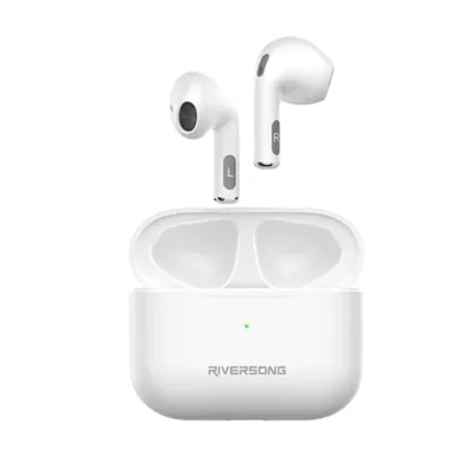 ایرپاد Air X26 مدل EA173 برند ریورسانگ | رنگ سفید | طراحی مینیمال و خوشساخت مناسب استفاده روزمره | صدای پرقدرت و شفاف | اتصال بلوتوثی سریع و پایدار با نسخه 5.3